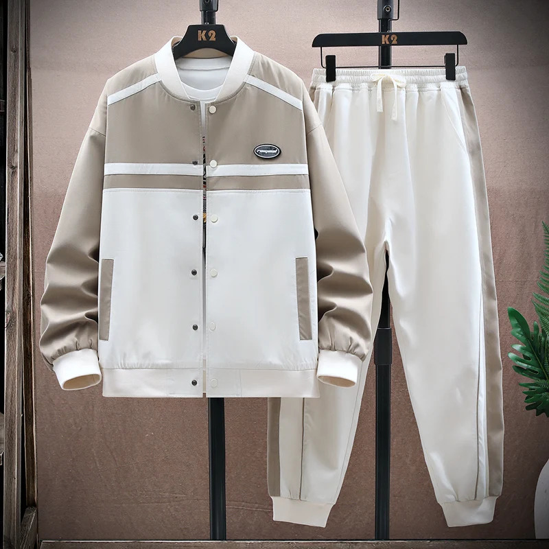 Spring Autumn Mens Set Fashion Loose Baseball Uniform Korean Suits Street Sports Casual Outfit Tracksuit Two Piece 241031