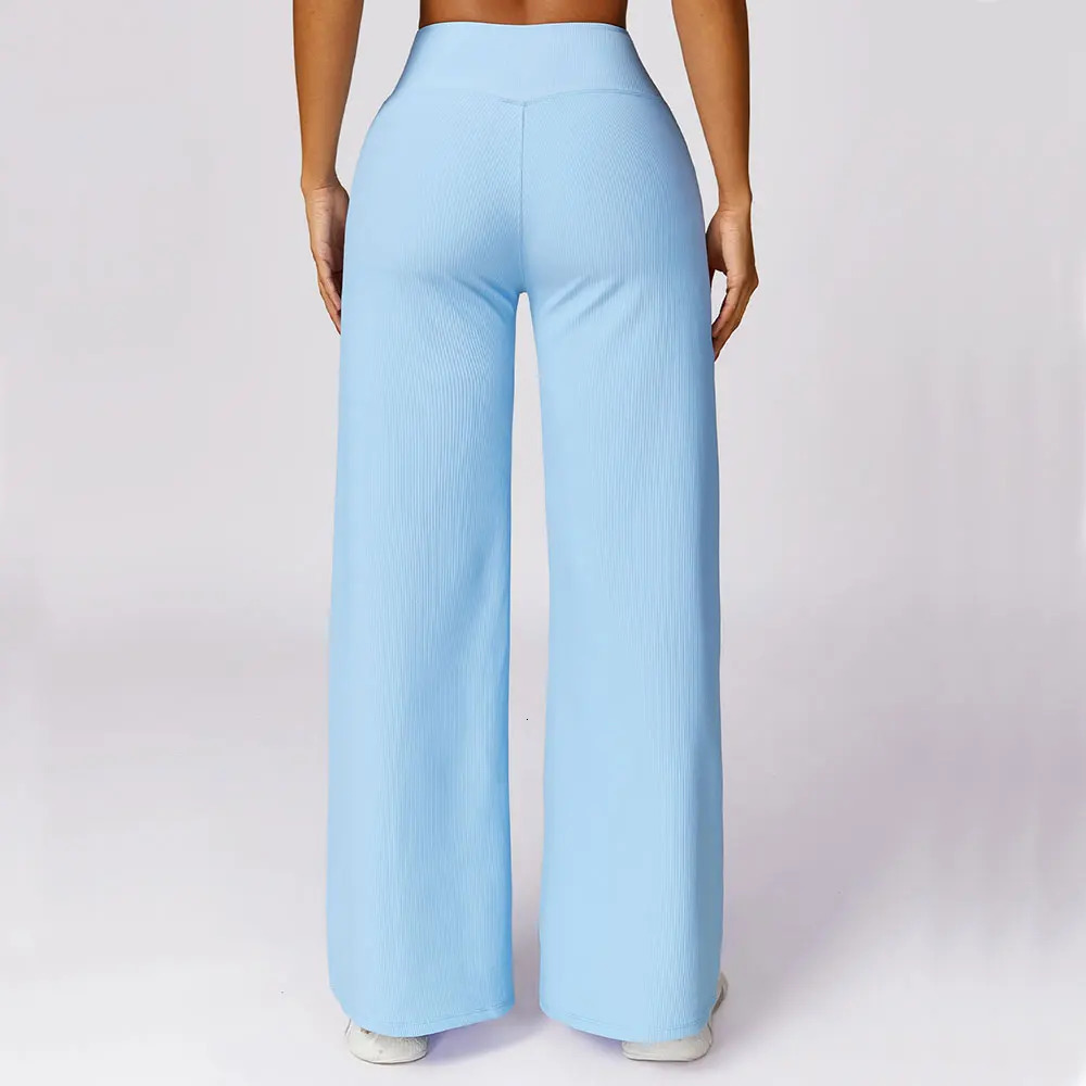 Thread High Waisted Yoga Pants Womens Straight Leg Wide Leg Pants Gym Push Ups Quick Drying Loose Fitting Sports Flared Pants 241031
