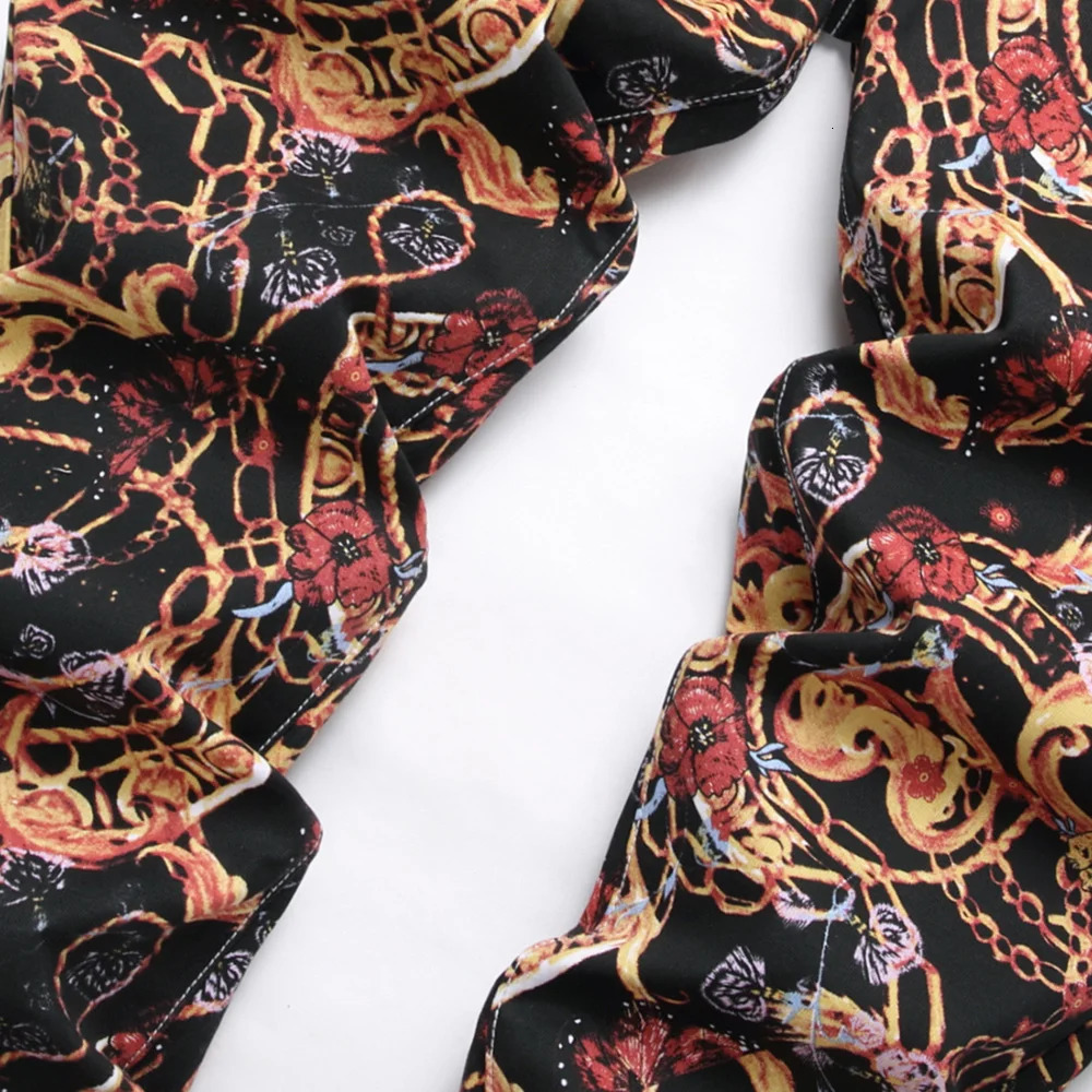 Men Flower Chain Digital Print Pants Fashion Slim Tapered Stretch Denim Jeans Streetwear Black Trousers 241024