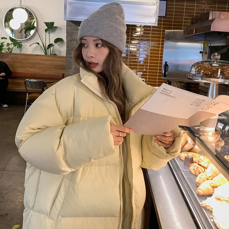 Oversize Long Parka Winter Coat Women Korean Windproof Puffer Jacket Thickened Warm Long Sleeve Zip Cotton-padded Jacket Solid 241031