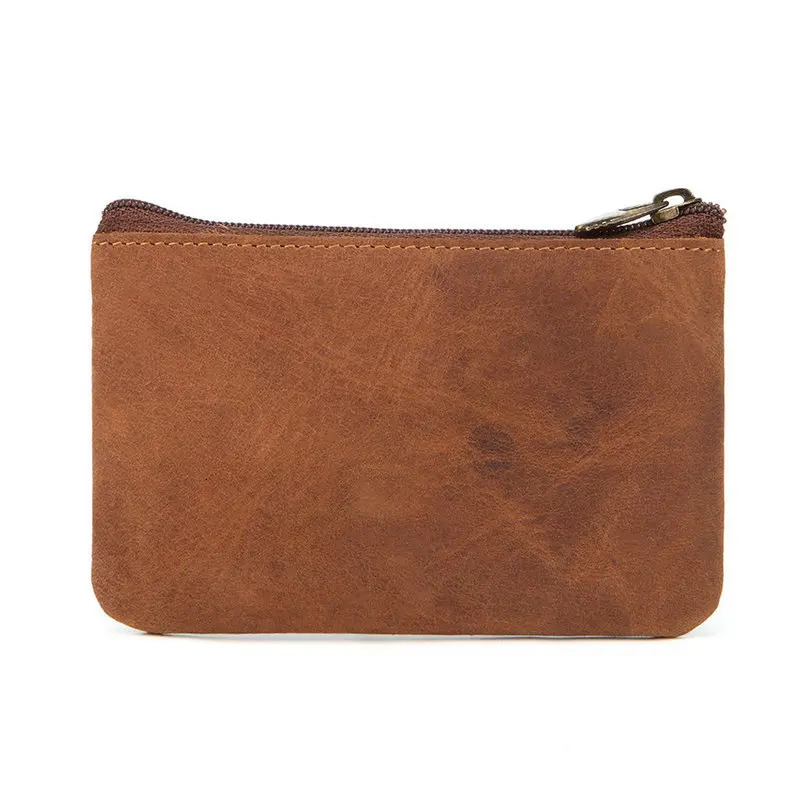 GENODERN Vintage Crazy Horse Leather Mens Coin Purse Genuine Zipper Wallet Retro Key Holder Small Money Bag 241029