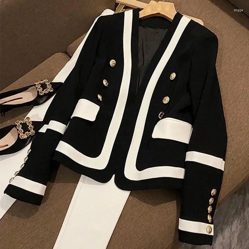 Womens Suits Women Casual Blazer All-match Elegant Simple Office Lady Temperament V-neck Long Sleeve Business Chic Streetwear Jackets V1515