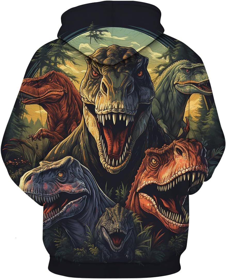 Hoodie for Mens Womens Men Psychedelic Dinosaur Graphic Hoodie Hoodies Colorfu Pockets Long Sleeve Pullover Black Graphic Hoodies sweatshirt Pullover 