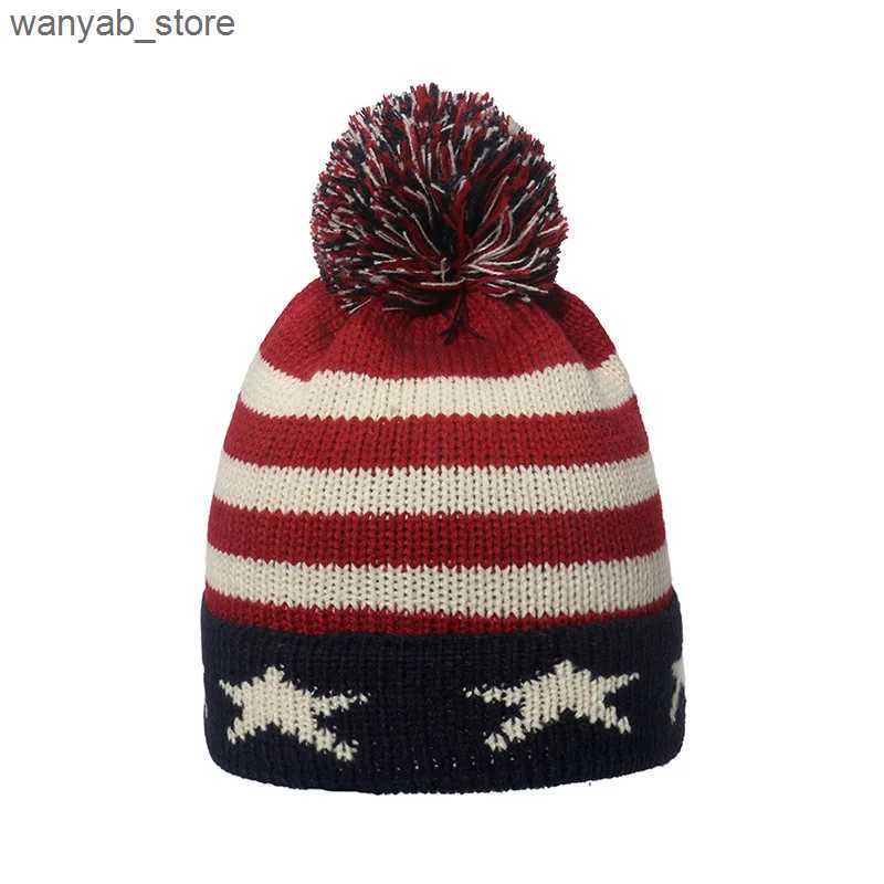 Wide Brim Hats Bucket Hats Winter Beanie Cuffed Knit Warm Hat for Men Women Youth Boys Girls American Flag Outdoor Ski Sports Hiking Caps L240910