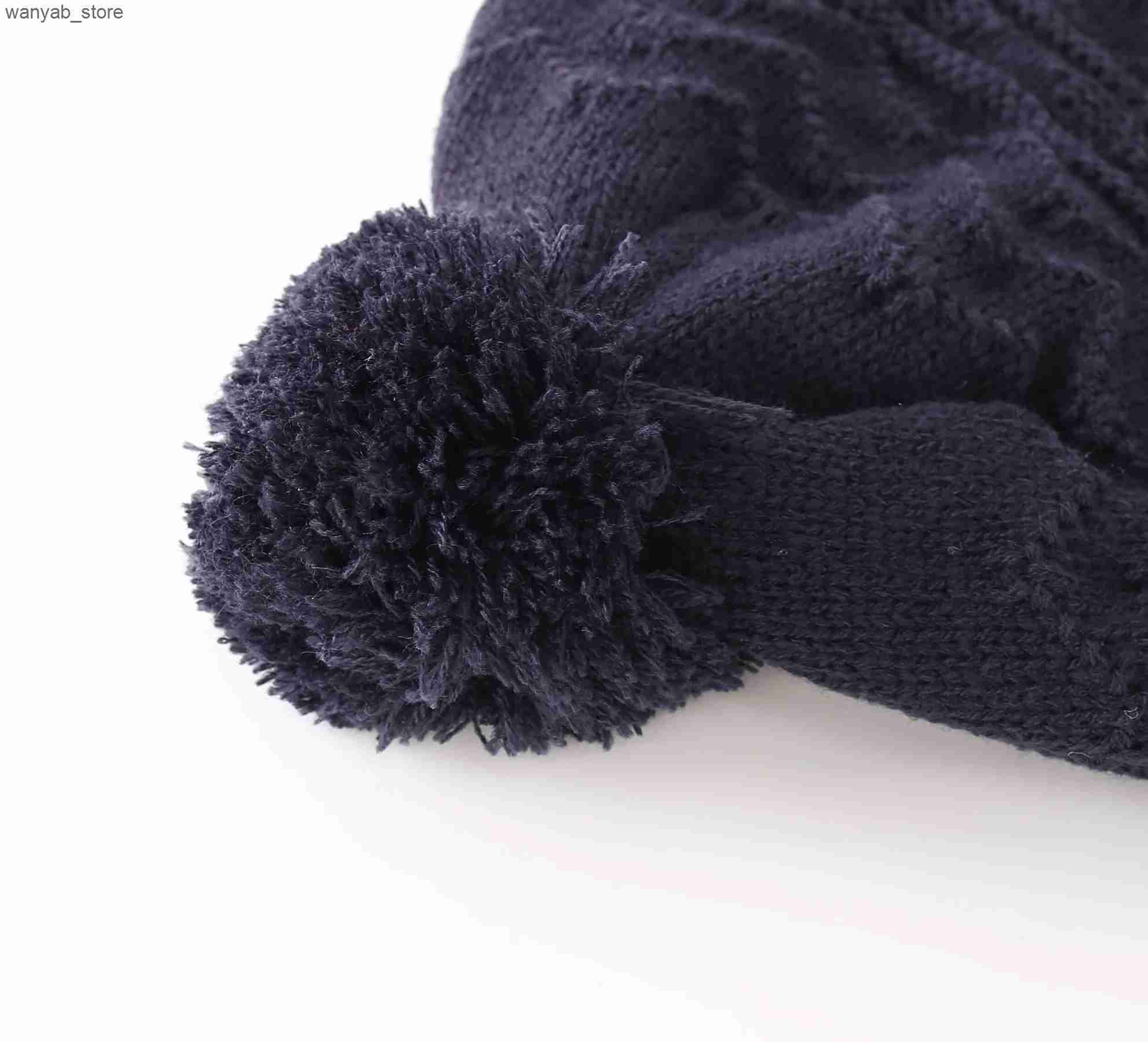 Wide Brim Hats Bucket Hats Connectyle Toddler Infant Boys Girls Winter Skull Cap Fce Lined Knitted Kids Hat with Earflap Hats With Pom-Pom L240910