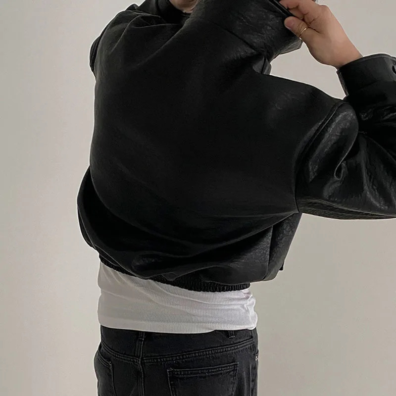 IEFB Short PU Leather Coat Mens Spring/Summer Loose Collar Coat Korean Trend Mens Jacket Casual Top 9C5013 241031