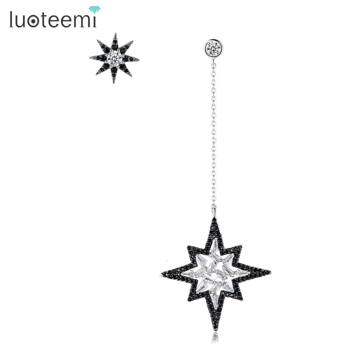 LUOTEEMI Fashion Asymmetrical Black Star Female Pendant Earrings Unique Kpop Girl Party Friends Christmas Gift Pendant Earrings 241031