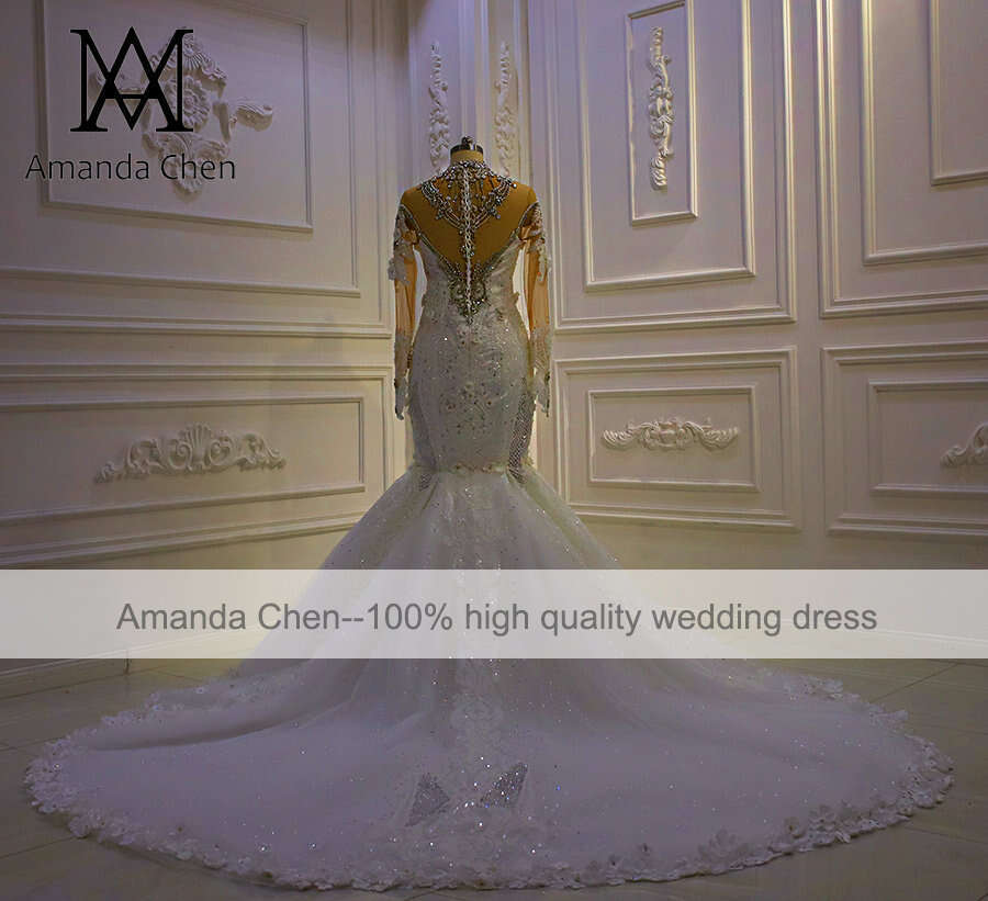 robe femme Full Sleeve Rhie Crystal Mermaid Handmade Wedding Dress