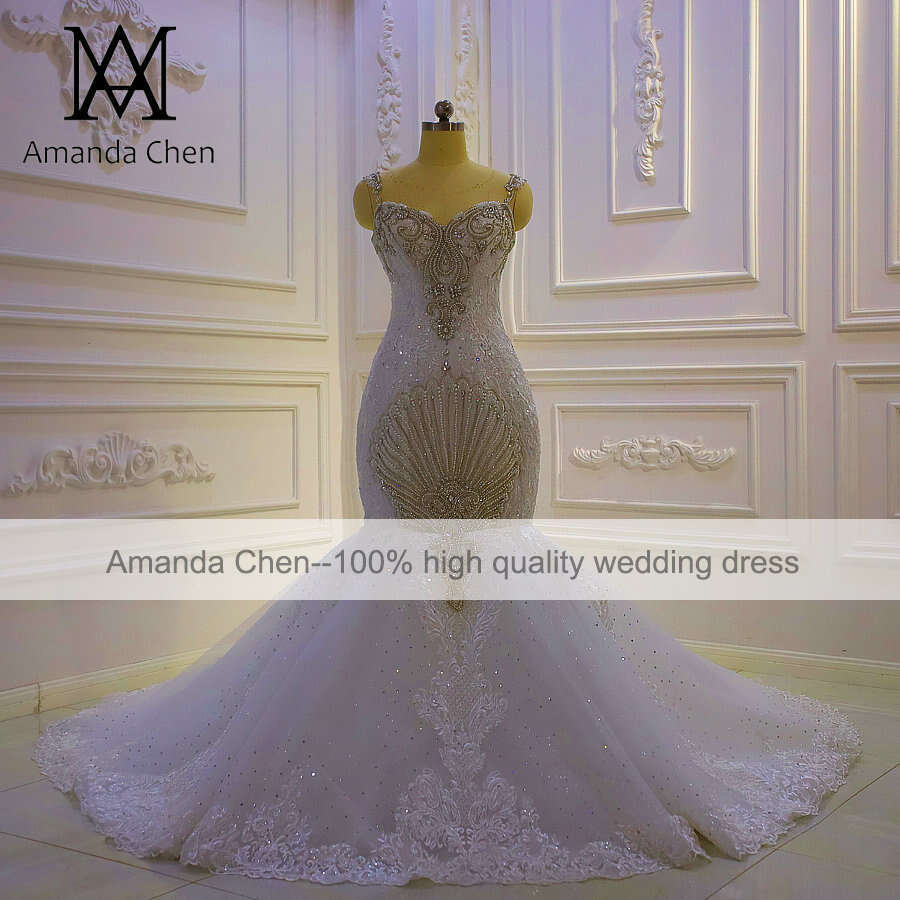 Spaghetti Straps Crystal Mermaid Wedding Dress