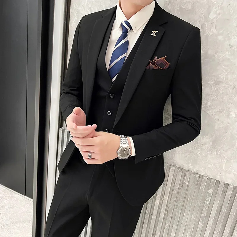 S-5Xl Jacket Vest Pants Boutique Solid Color Casual Business Office Slim Mens Suit Groom Wedding Gown Blazer Waist Coat Trousers