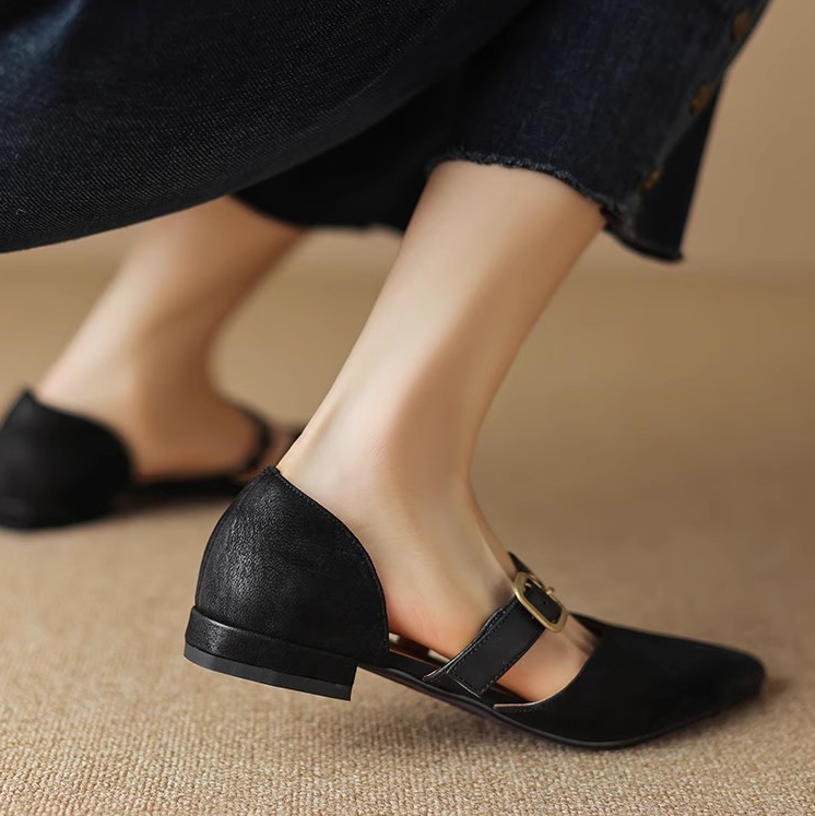 Women's Fashion Shoes:France Gentle Style Pointed Flat Bottom New Trendy Retro Style Versatile,Black/Brown,Free shipping
