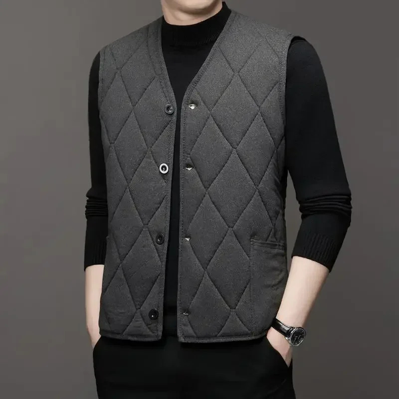 Autumn Winter waistcoat Men Lamb Fleece Coat Vest Button Cardigans Thicken Warm Solid VNeck Casual Plaid Jackets y241031