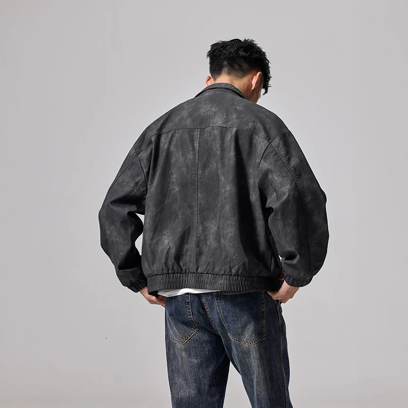 American Retro Leather Jacket Autumn Feeling Zipper Bicycle Set Flight Set Jacket 241031