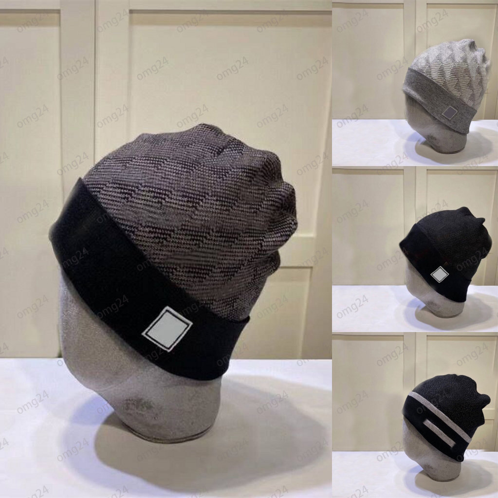 Warm bonnet designer beanie winter hats for men knitted warm skull cap grid letter casual elasticity mens beanie designer hat headwear gray fashion simple om048