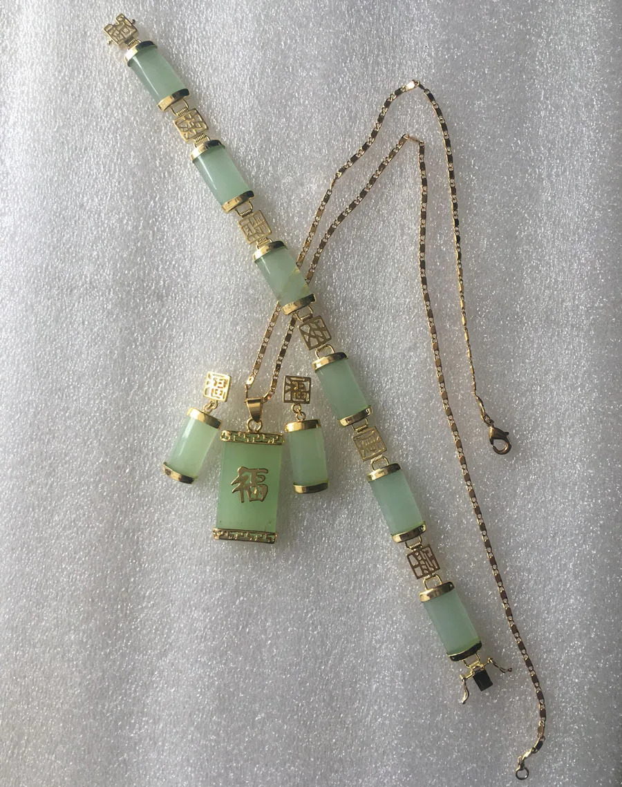 Natural Green JADEITE Round Donut Pencil Set Bracelet Length 18.9cm Earrings 30mm Necklace 46cm 241031