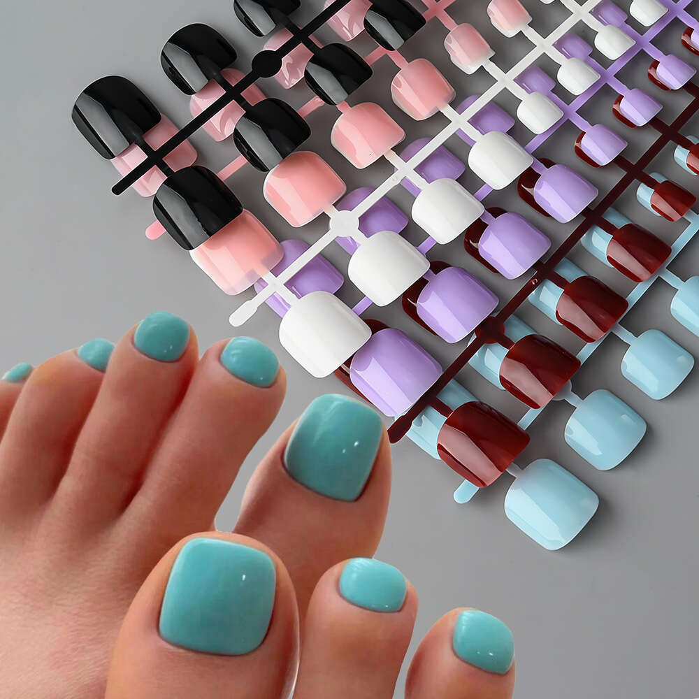 144pcs Short Square False Lake Blue/White/Red/Nude Press on Toenails Glossy Full Cover Toe Nails 100/120pcs Artificial