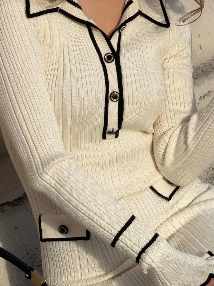TARUXY Knitted Mini Dress Women Autumn Winter Ruffled Rib High Waist Elegant Dresses Womens Long Sleeve Banquet Dress For Woman 241031