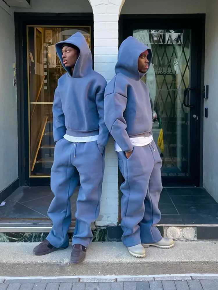 Pullover American Street Tops Y2k Hoodies Solid Sweatshirt and Baggy Sweatpants Offwhite Couple Hooded Cardigans Pantsuit Mens 241031