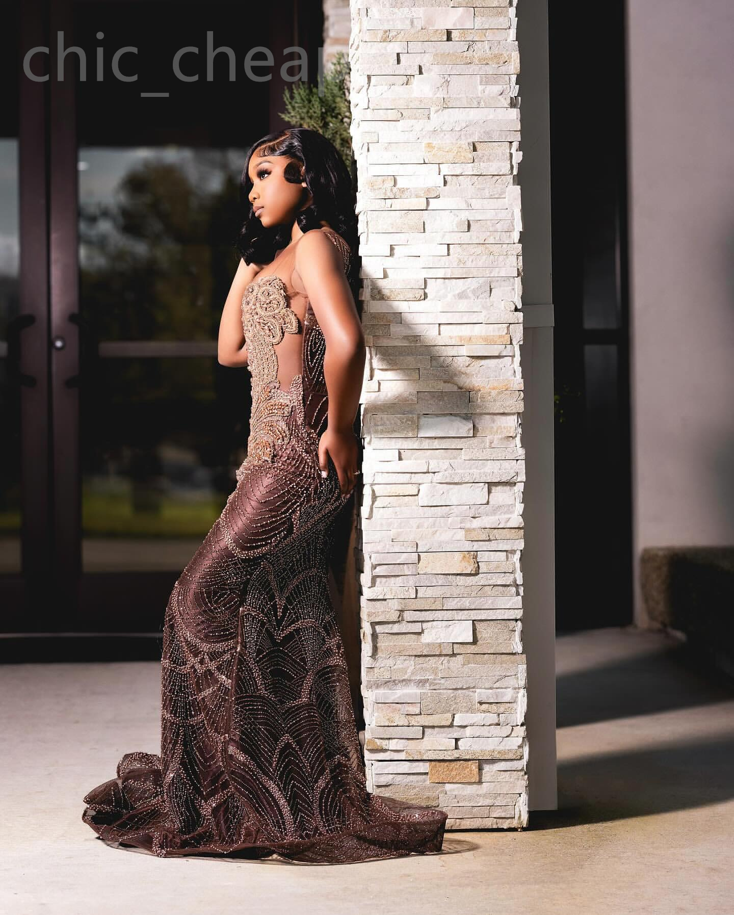 Aso Ebi Brown Mermaid Prom Dress Beaded Crystals Sequined Evening Formal Party Second Reception Th Birthday Engagement Gowns Dresses Robe De Soiree ZJ