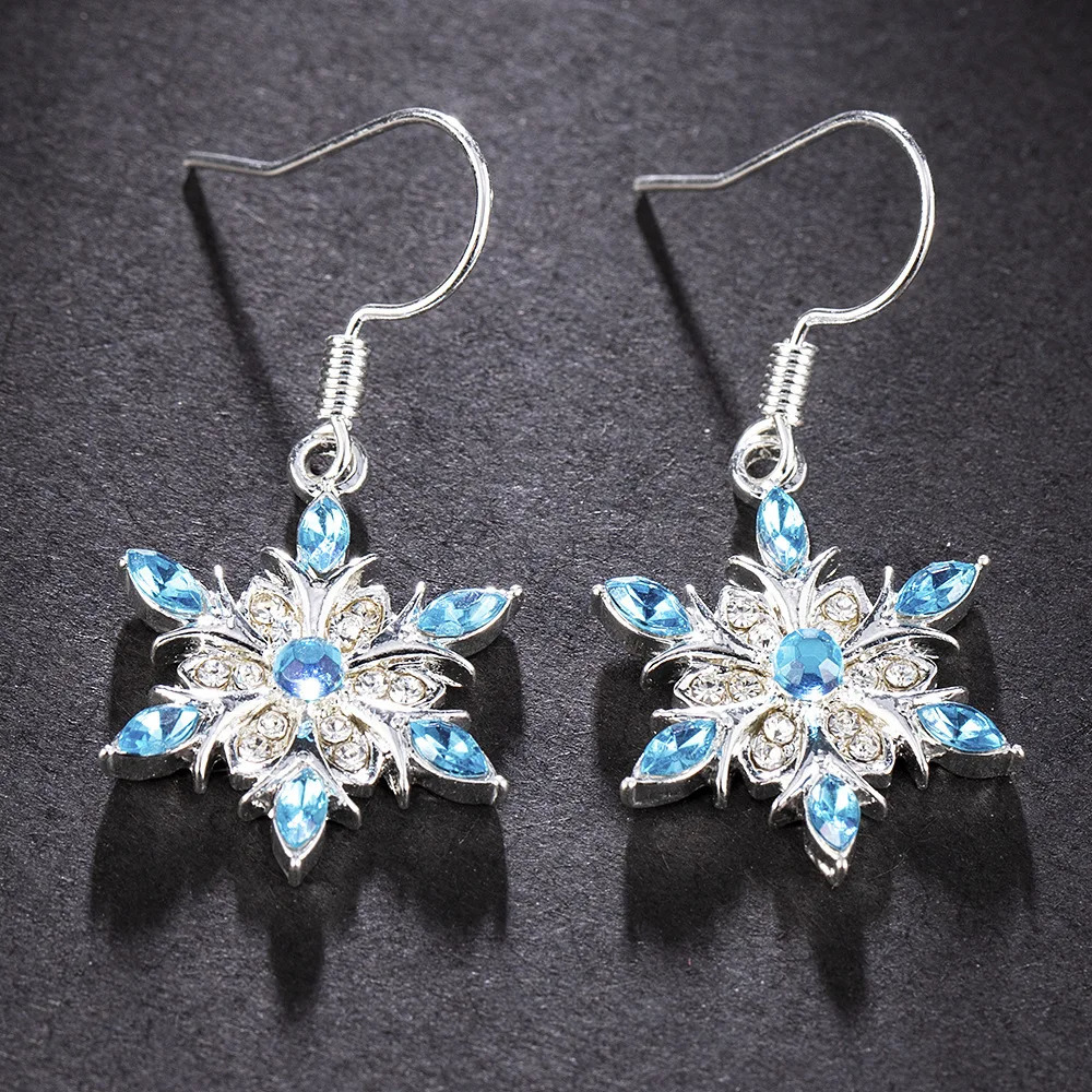 Elegant Blue Snowflake Drop Earring for Women Fashion Crystal Zircon Dangle Christmas Jewelry Accessories 241031