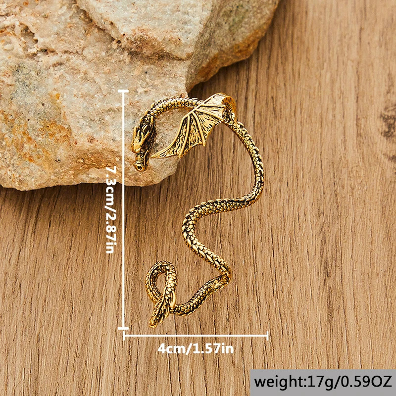 Vintage Gold Color Dragon Left Stud Earrings Woman Retro Personality n Animal Female Ear Ornament Jewelry 241031