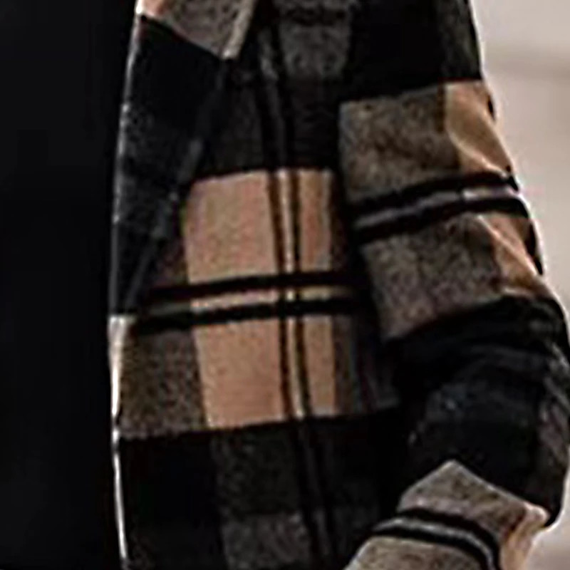 Men Casual Plaid Woolen Overcoat Autumn Winter Mid Length Loose Comfortable Elegant Fashionable Versatile Woolen Overcoat 241024
