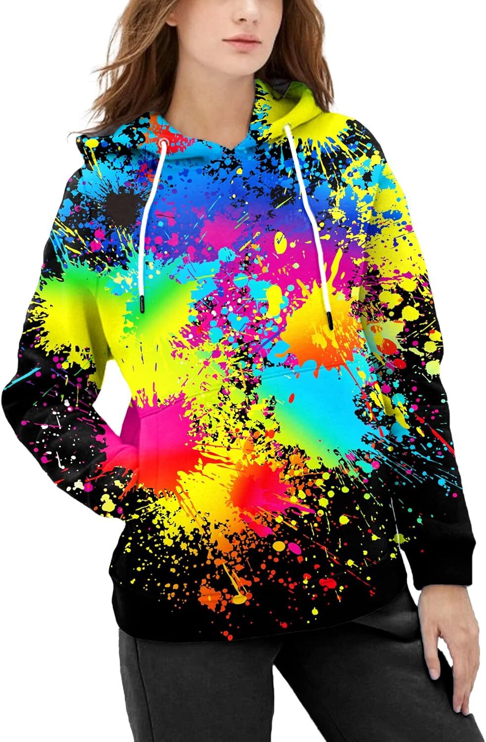 Hoodie for Mens Womens Unisex Realistic 3D Print Galaxy Pullover Hooded Print paint splatter Hoodies with Big Pocke Graphic Hoodies sweatshirt Pullove