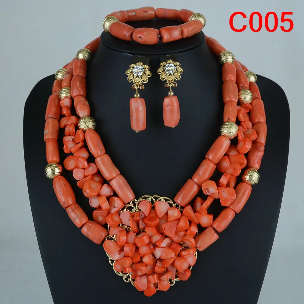 Nigeria Wedding African Beads Orange Primitive Coral Bridal Jewelry Set 241031