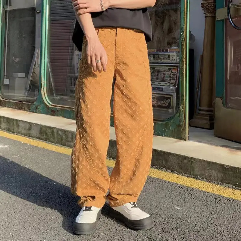 Vintage Jacquard Jeans Mens Street American Straight Wide-leg Jeans Y2K Fashion Black Pantalones Hombre Streetwear Loose Pants 241031