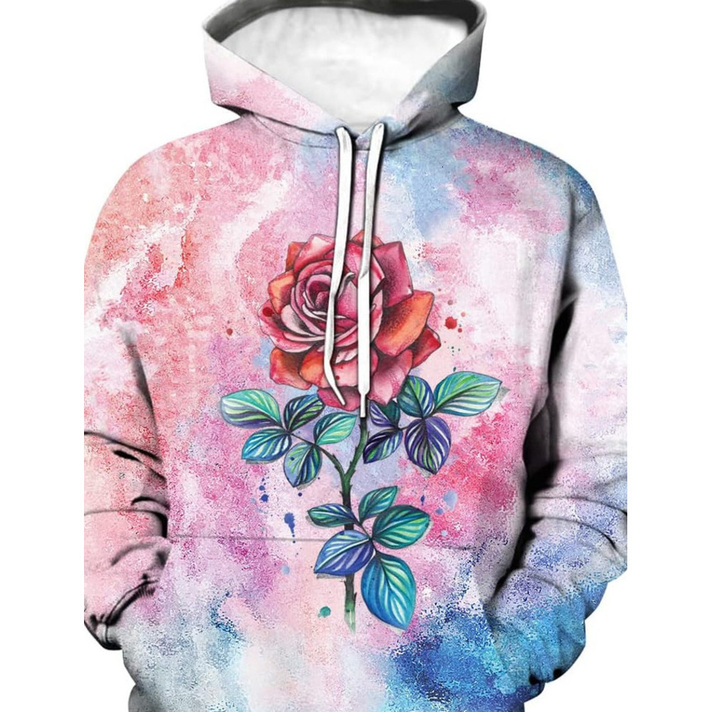 Hoodie for Mens Womens Unisex Rose Tie Dye Fashion Sweatshirt Pullover Hoodies Creative fashion cool Graphic Hoodies sweatshirt Pullover Long Sleeve