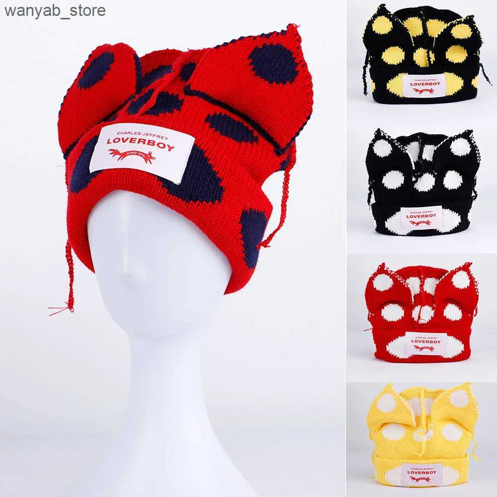 Wide Brim Hats Bucket Hats 2022 Winter Skullies Cute Women Long ears fox Hat Crochet Knitted Hat Costume Beanie Hats Women christmas Gift Hip-hop Cap 