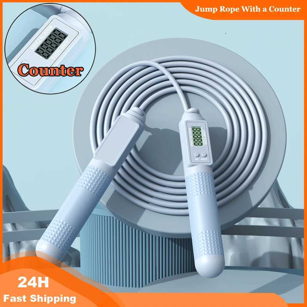 Digital skipping rope with counter suitable for gym outdoor home fitness sports rolling pin slip ropeW241101
