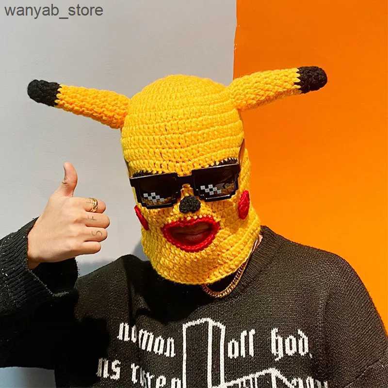 Wide Brim Hats Bucket Hats Funny Spoof Pullover Hat Men Women Cartoon Handmade Knitted Hat Halloween Bully Robber Woolen Mask Sunglasses Amuse Head Co