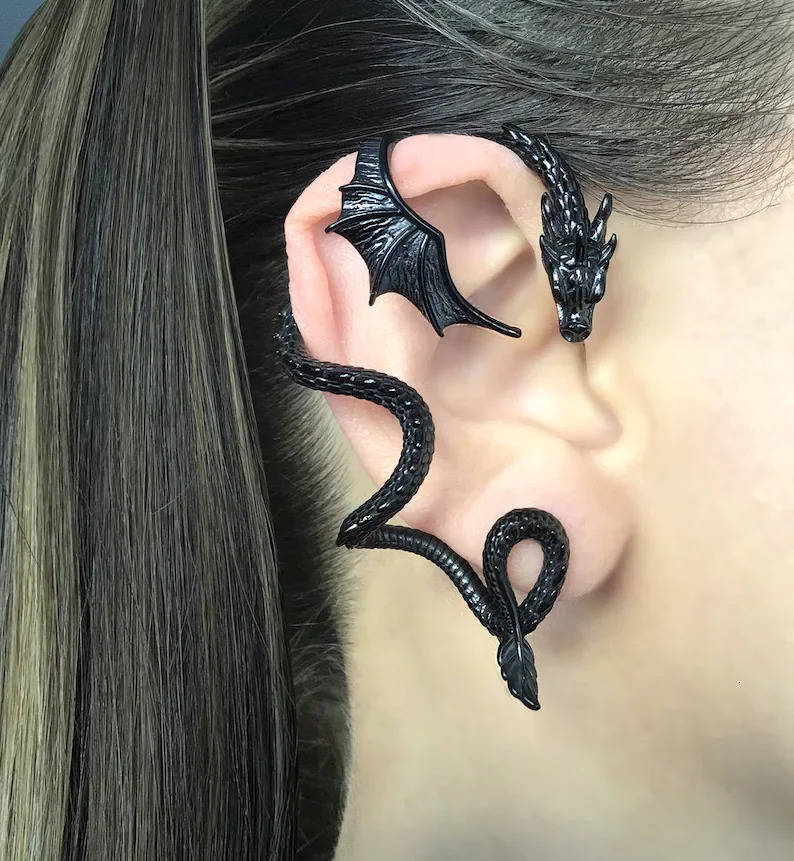 Vintage Gold Color Dragon Left Stud Earrings Woman Retro Personality n Animal Female Ear Ornament Jewelry 241031