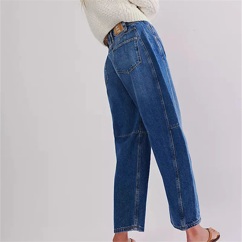 Barrel Jeans Women Casual Baggy Wide Leg Horseshoe Denim Pants Y2k Boyfriend Vintage Tapered Jeans Mid Rise Cropped Barrel Pant 241031