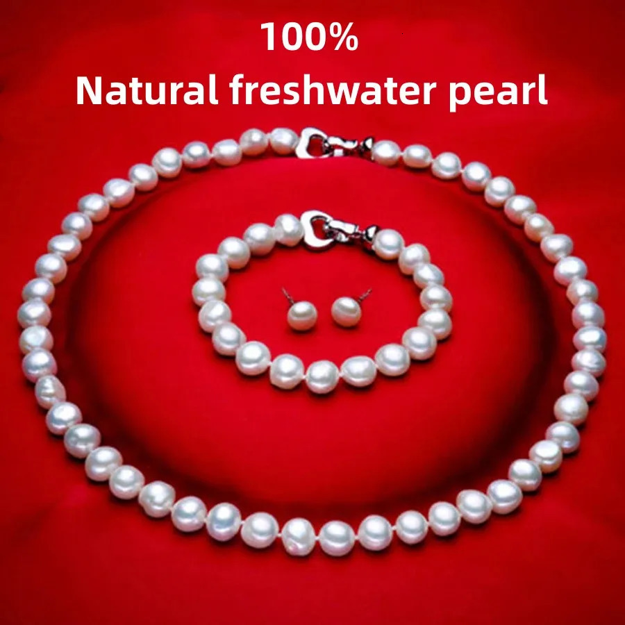 NYMPH Pearl Necklace Jewelry Set Baroque Natural Freshwater Pearl Necklace Bracelet Earrings Womens Exquisite Wedding Gifts 241031