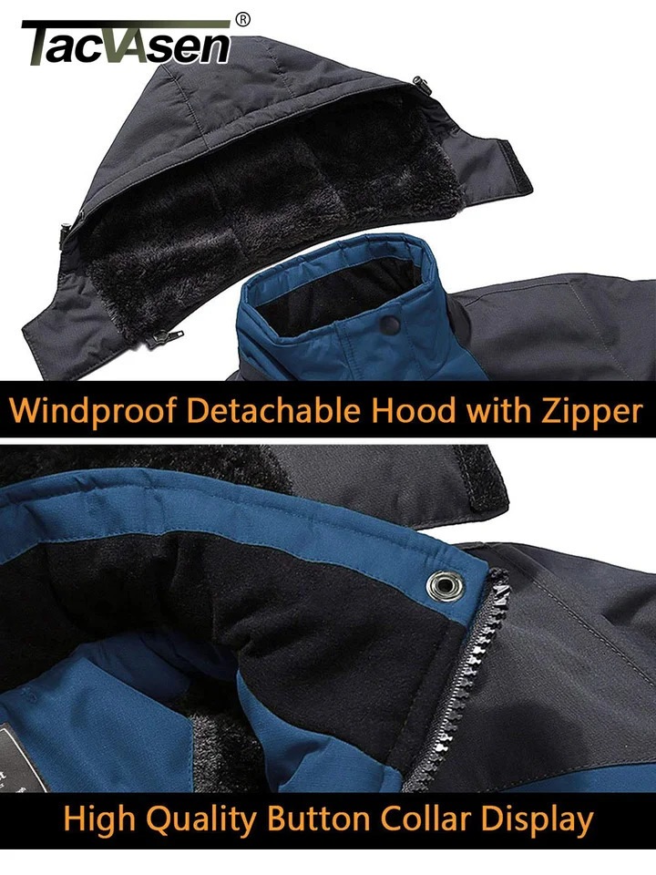 TACVASEN Fleece Hiking Jackets Mens Waterproof Snowboard Ski Removable Hooded Jacket Rain Coats Parka Winter Outwear 241029
