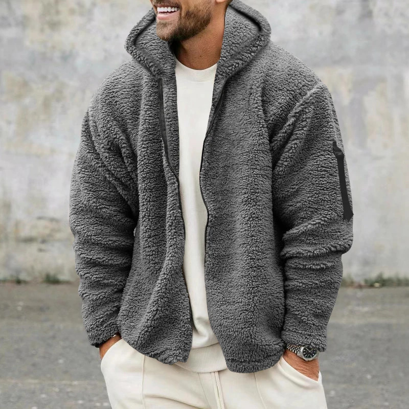 2024 American Style Heavy Coat Mens Winter Jacket Double-sided Fleece Warm Windbreaker Casual Sports Hooded Coat Bomber Jacket 241031