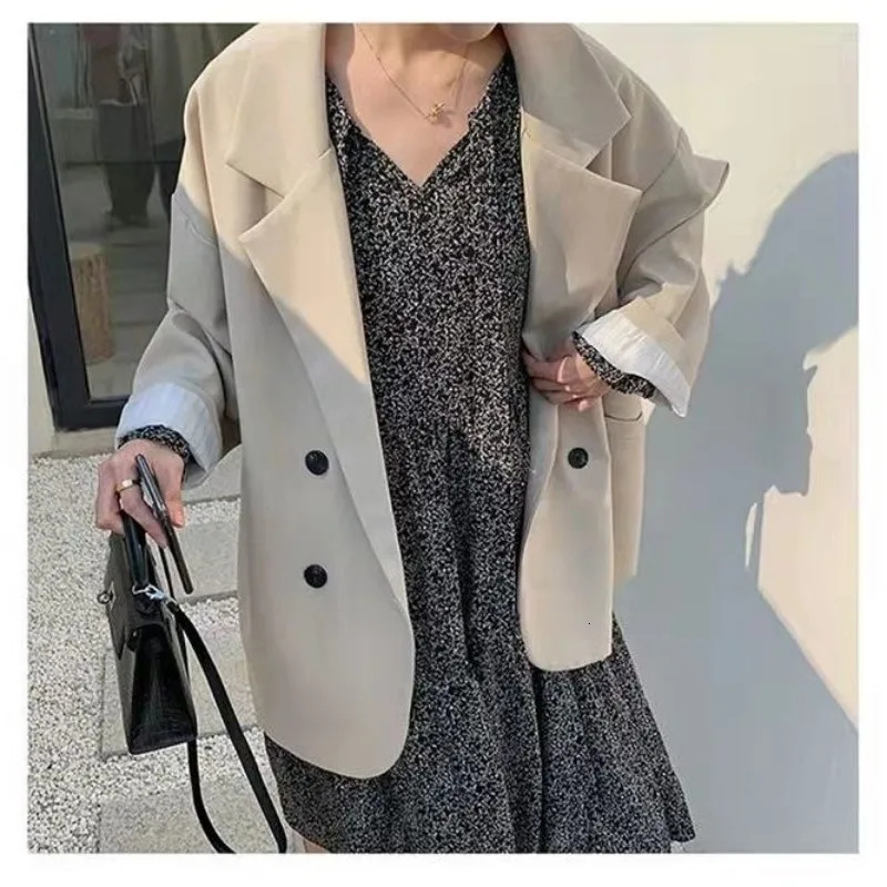 Oversize Blazers Women Long Sleeve Black Suit Streetwear Korean Chic Loose Jacket Spring Autumn Coat Doublebreasted Tweed 240318