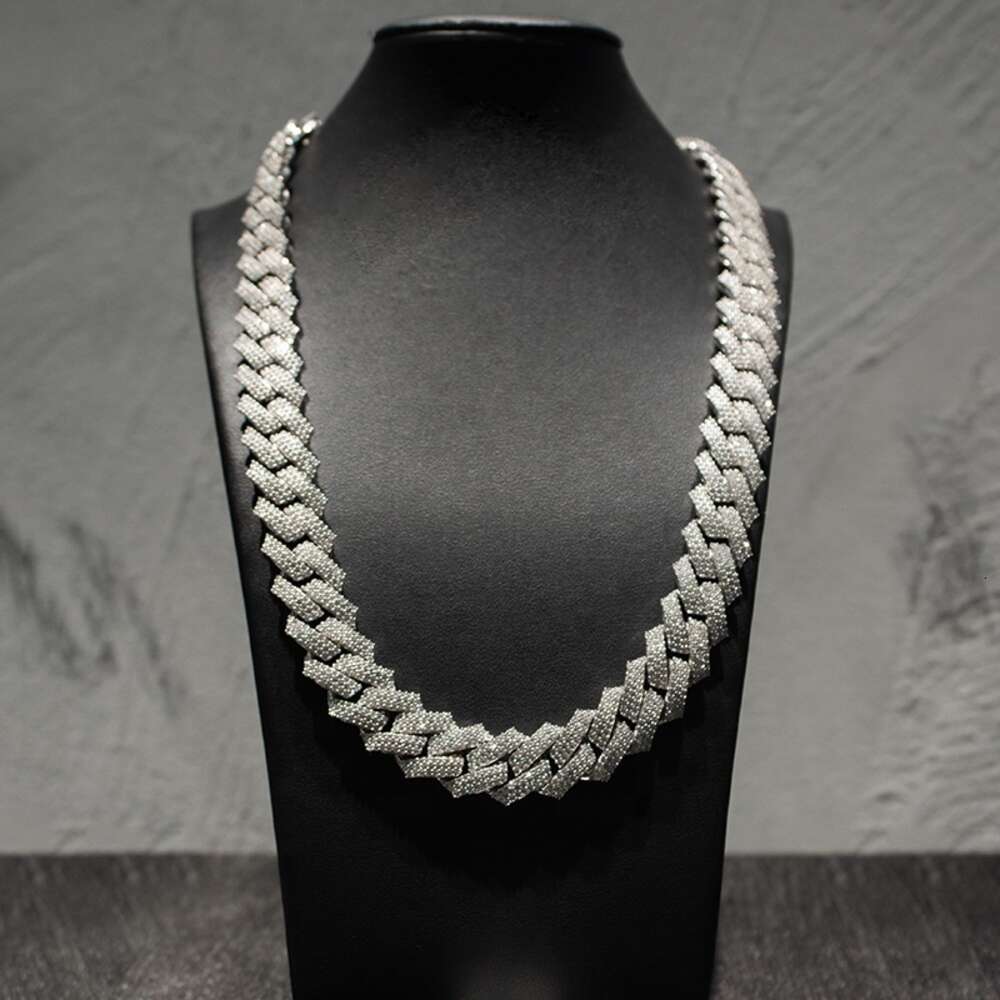 Iced Out Hip Hop 15mm 3 Rows Miami Cuban Link Vvs Moissanite Prong Setting Cuban Link Chain