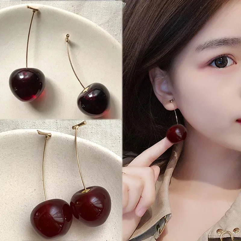 LATS Cute Simulation Red Cherry Earrings for Women Girl Sweet Resin Earring Student Fruit Fashion Jewelry Gift 241031