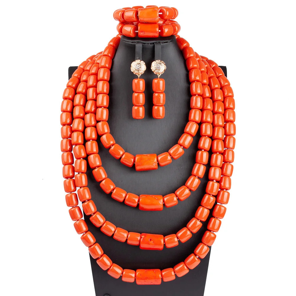 n African Wedding Jewelry Set High Quality Artificial Coral Beads Womens Belly Necklace Nigeria Bridal Party Gift 241031