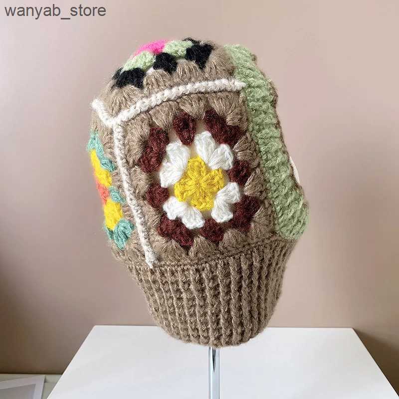 Wide Brim Hats Bucket Hats 2023 Korean Handmade Crochet Balaclava Hats for Women Autumn and Winter Wool Knitted Pullover Beanies Cap Neck Hooded Caps 