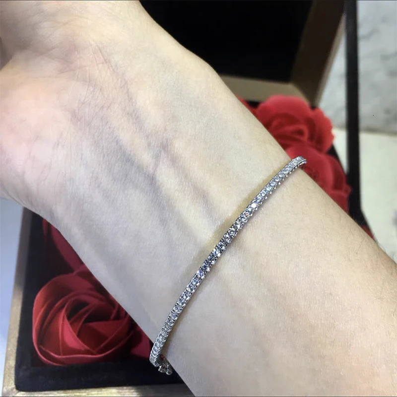 Quality Pure 925 Sterling Silver Jewelry For Women Gold Bangle Move Diamond Wedding Around Rivet 6cm 241031