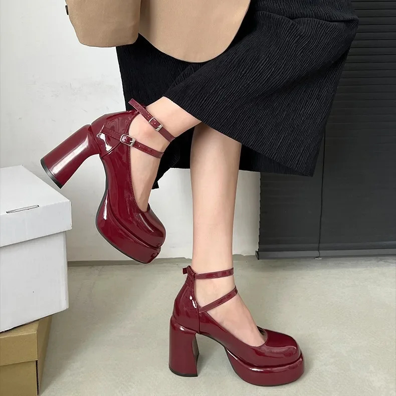 er Platform Women Mary Jane Shoes Fashion Elegant Double Buckle Thick Heel Shoes Ladies Dress Pumps High Heel Party Shoes 241031