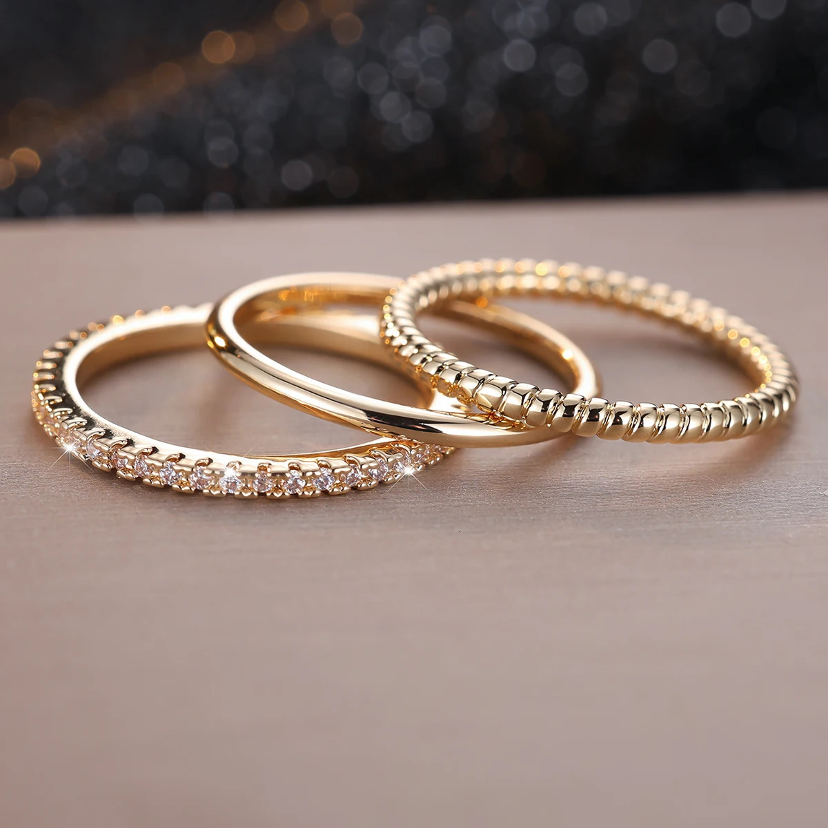 3pcs Minimalist Stacking Thin Ring Sets For Women Gold Color Simple Small White Zircon Wedding Bands Party Ins Finger Jewelry CZ 241031