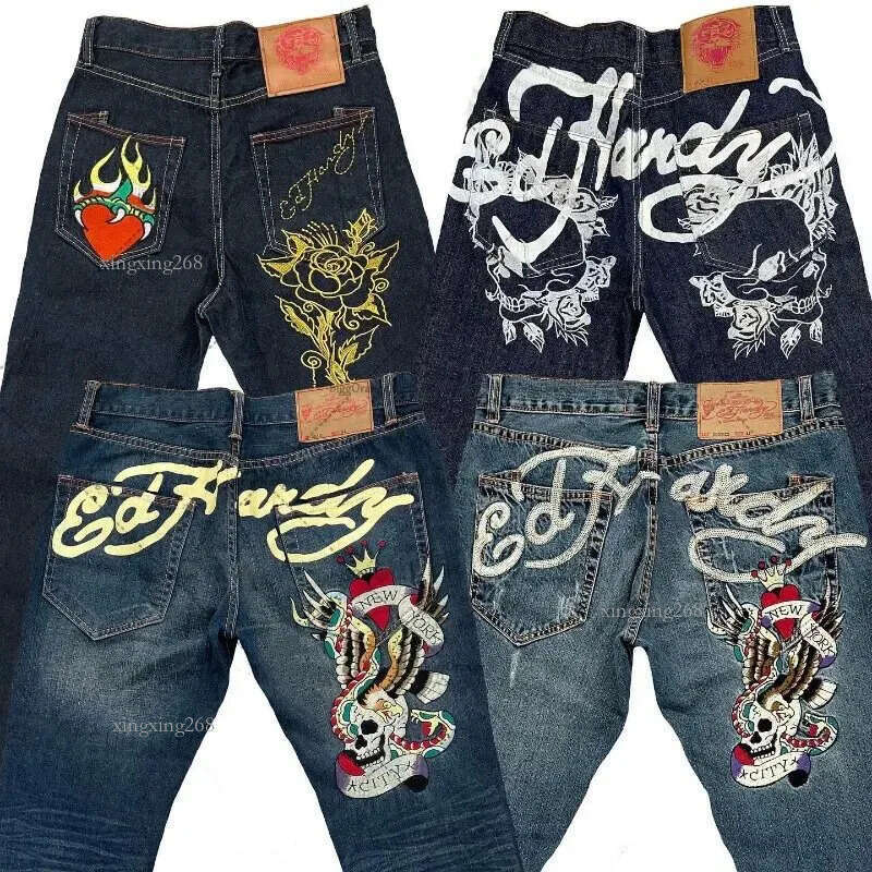 Men's Jeans Letter Graphic Print Men's High Street Hip Hop Vintage Loose Straight Micro Stretch Jeans Streewear