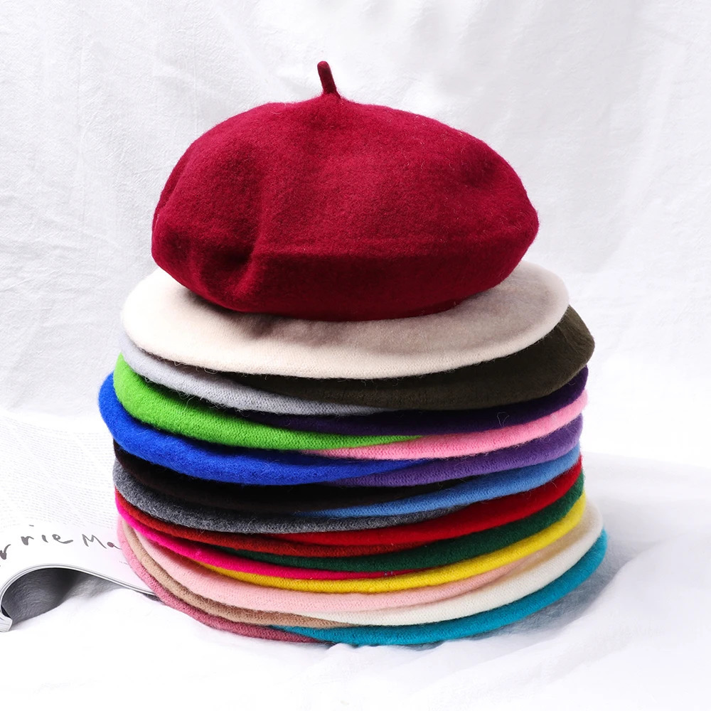 Autumn Winter Felt Beret Hat Fashion French Painter Girls Trendy Solid Color Berets Ladies Multicolored Flat Cap 241031
