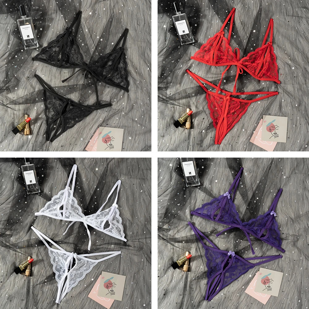 Babydoll Costumes Women Open Bra Crotch Lace Sexy Transparent Underwear Sexy Lingerie Set 241031