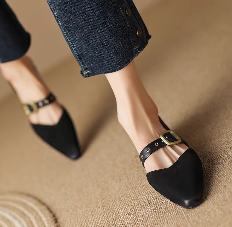 Women's Fashion Shoes:France Gentle Style Pointed Flat Bottom New Trendy Retro Style Versatile,Black/Brown,Free shipping